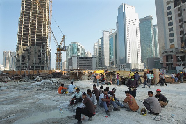 A construction site in Qatar. It ran with a Guardian news story. (Sean Gallup/AP)