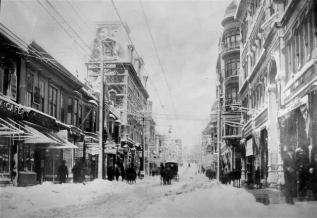 View up Westminster Street, circa 1890, past Hoppin Homestead Building, at right. (Journal archives)