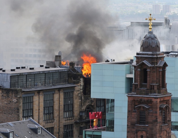 Glasgow School of Art during yesterday's blaze.