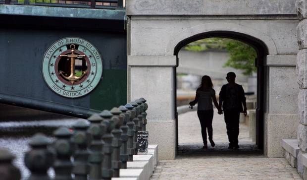 Waterplace pedestrian bridge along the river walks in Providence.