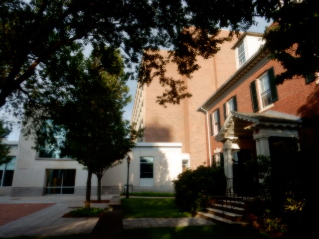 Hinckley at right; Barus & Holley in background, Gioncarlo Lab entry at left.