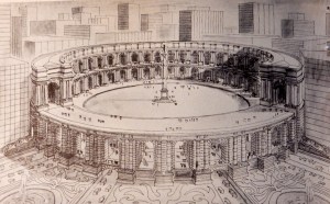 Proposed classical opera house at Columbus Circle, NYC, John Barrington Bayley. (The Golden Circle)
