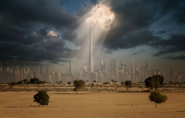 Burj Khalifa on skyline of Dubai. (Photographer unknown)