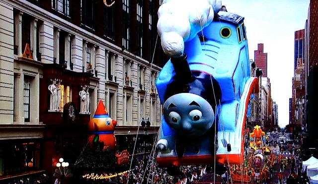Thomas the Tank Engine in today's Macy's Thanksgiving Day Parade. (Screen Shot from NBC by David Brussat)