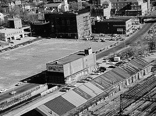 Tefft freight station in foreground, near Canal Street. (