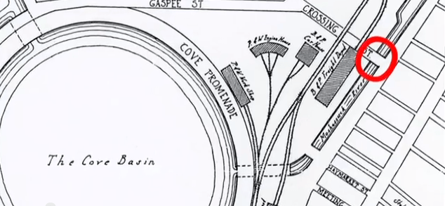 Map shows bridge near Cove Basin. (John Hutchins Cady)