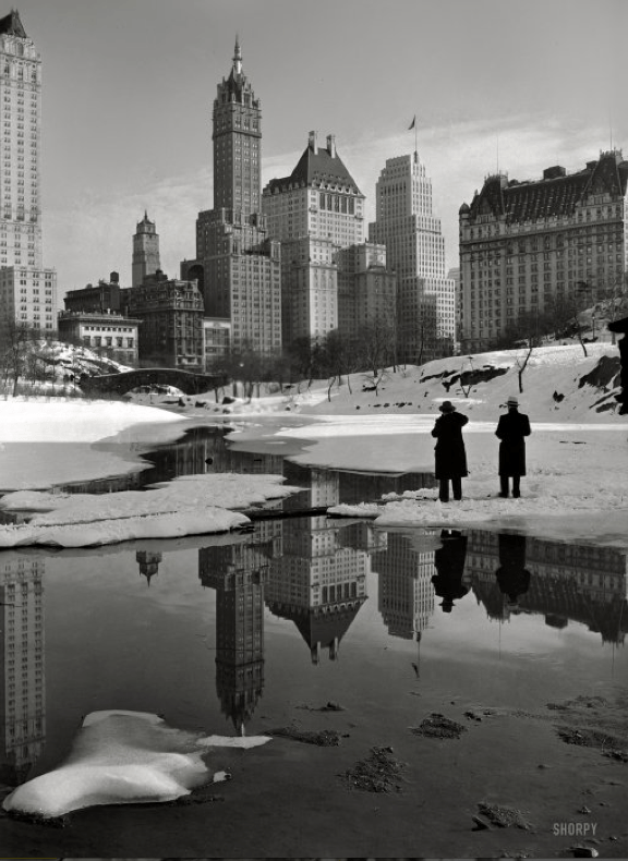 Buildings around Grand Army Plaza seen from Central Park, New York, in 1933. (Gottscho-Schleisner/Shorpy)