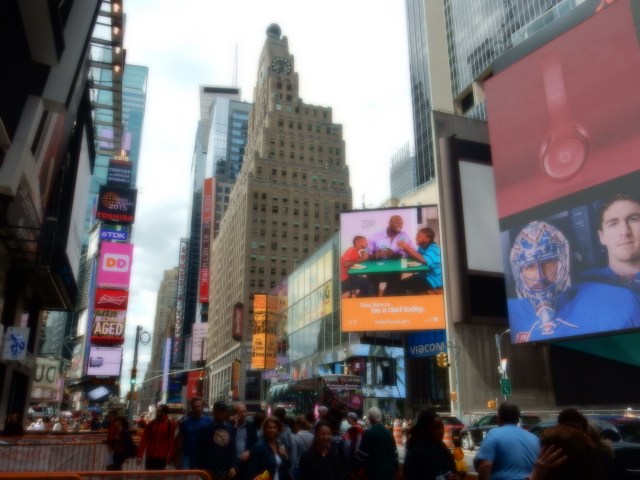 Building flaunts its nudity in Times Square. (Photo by David Brussat)