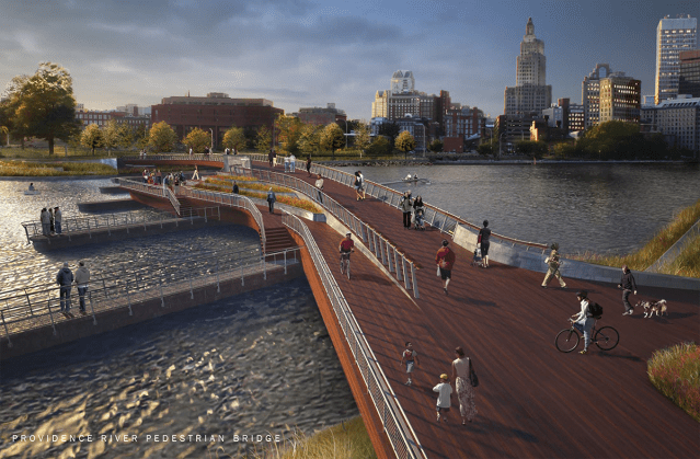 Proposed pedestrian bridge across the Providence River. (inFORM Studio)