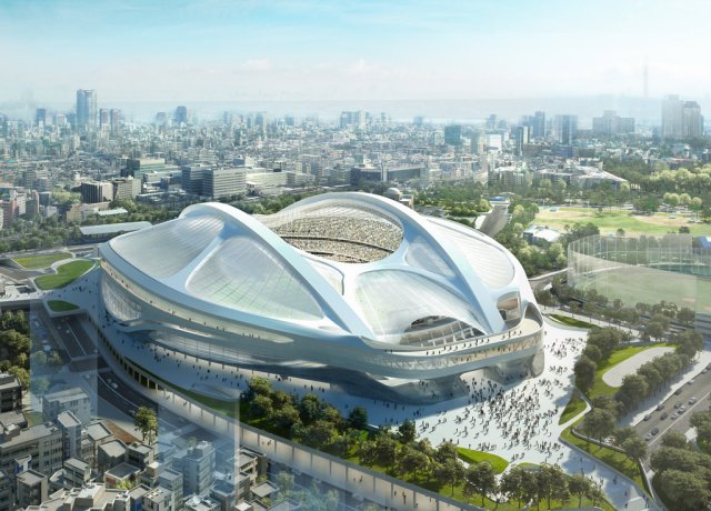 Olympic stadium by Zaha Hadid proposed for, now rejected by, Japan. (NYT)