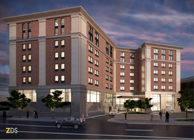 Rendering of latest hotel design for Parcel 12 in downtown Providence. (ZDS)